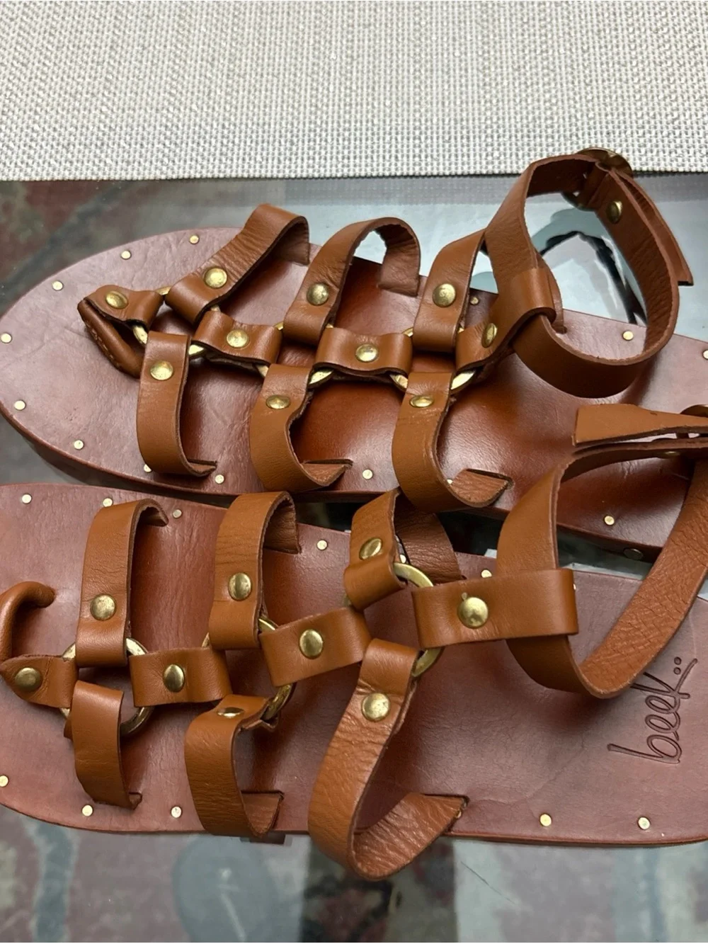 beek Crane stud  Leather Gladiator Sandals in Tan, size 8, handmade. - Picture 7 of 16